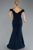Navy Blue Floral Boat Neck Slit Long Evening Gown ABU4387