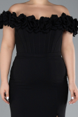 Black Floral Boat Neck Slit Long Evening Gown ABU4387