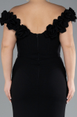Black Floral Boat Neck Slit Long Evening Gown ABU4387