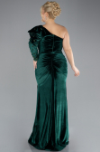Emerald Green One Sleeve Slit Long Velvet Plus Size Evening Dress ABU4339