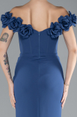Indigo Floral Boat Neck Slit Long Evening Gown ABU4387