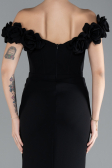 Black Floral Boat Neck Slit Long Evening Gown ABU4387