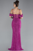 Fuchsia Slit Long Stone Prom Gown ABU4394