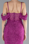 Fuchsia Slit Long Stone Prom Gown ABU4394