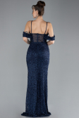 Navy Blue Slit Long Stone Prom Gown ABU4394