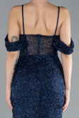 Navy Blue Slit Long Stone Prom Gown ABU4394
