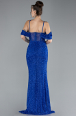 Sax Blue Slit Long Stone Prom Gown ABU4394