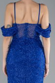 Sax Blue Slit Long Stone Prom Gown ABU4394