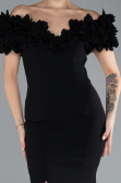 Black Boat Neck Slit Long Evening Dress ABU4080
