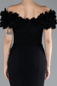 Black Boat Neck Slit Long Evening Dress ABU4080