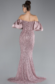Powder Color Strapless Sleeve Accessories Long Scaly Evening Gown ABU4308