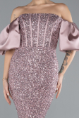 Powder Color Strapless Sleeve Accessories Long Scaly Evening Gown ABU4308