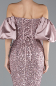 Powder Color Strapless Sleeve Accessories Long Scaly Evening Gown ABU4308