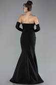Black Strapless Sleeve Accessories Long Mermaid Prom Dress ABU4398