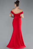 Red Boat Neck Slit Long Evening Gown ABU4400