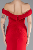 Red Boat Neck Slit Long Evening Gown ABU4400
