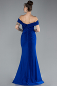 Sax Blue Boat Neck Slit Long Evening Gown ABU4400