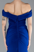 Sax Blue Boat Neck Slit Long Evening Gown ABU4400