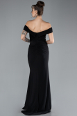 Black Boat Neck Slit Long Evening Gown ABU4400