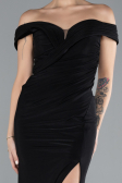 Black Boat Neck Slit Long Evening Gown ABU4400