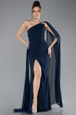 Long Navy Blue Chiffon Formal Plus Size Dress ABU4407