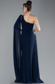 Long Navy Blue Chiffon Formal Plus Size Dress ABU4407