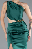 Long Emerald Green Satin Prom Gown ABU4409
