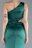Long Emerald Green Satin Prom Gown ABU4409