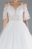 White Guipure Embroidered Long Plus Size Wedding Dress ABU4451