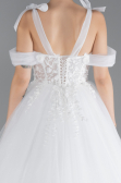 White Laced Long Princess Model Glitter Wedding Dress ABU4439