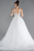 White Stone Embroidered Long Silvery Wedding Dress ABU4445
