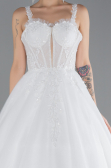 White Stone Embroidered Long Silvery Wedding Dress ABU4445