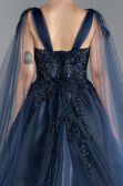 Navy Blue Sleeveless Stoned Long Haute Couture Dress ABU4432