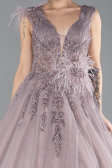 Rose Colored Sleeveless Stoned Long Haute Couture Dress ABU4433