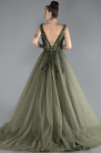 Olive Drab Sleeveless Stoned Long Plus Size Haute Couture Dress ABU4456