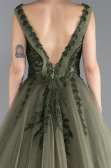 Olive Drab Sleeveless Stoned Long Plus Size Haute Couture Dress ABU4456