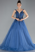Indigo Sleeveless Stoned Long Haute Couture Dress ABU4435
