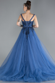 Indigo Sleeveless Stoned Long Haute Couture Dress ABU4435