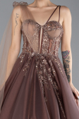 Light Brown Embroidered Long Plus Size Haute Couture Dress ABU4467