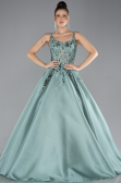 Mint Sleeveless Embroidered Long Haute Couture Dress ABU4447