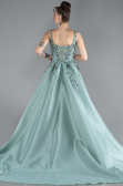 Mint Sleeveless Embroidered Long Haute Couture Dress ABU4447