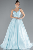 Mint Strappy Satin Long Special Design Evening Dress ABU4448