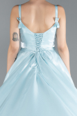 Mint Strappy Satin Long Special Design Evening Dress ABU4448