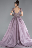 Lavender Short Sleeve Stone Special Design Evening Dress ABU4449