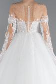 White Laced Long Sleeve Princess Wedding Dress ABU4477