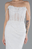 White Beaded Long Fish Model Wedding Dress ABU4479
