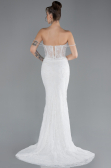 White Beaded Long Fish Model Wedding Dress ABU4479