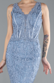 İndigo Sleeveless Laced Long Mermaid Prom Gown ABU4493
