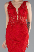 Kırmızı Sleeveless Laced Long Mermaid Prom Gown ABU4493