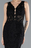 Siyah Sleeveless Laced Long Mermaid Prom Gown ABU4493